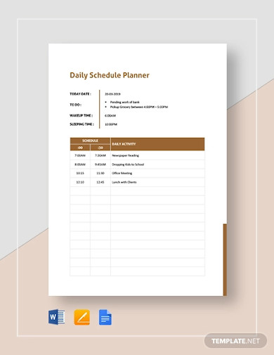 google sheets daily planner