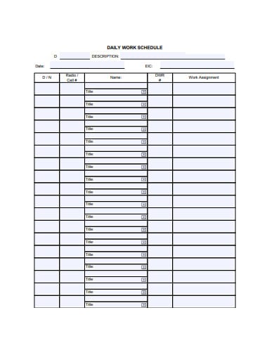 daily work schedule format