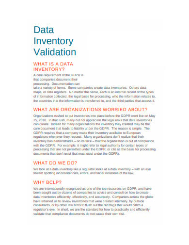data inventory validation template