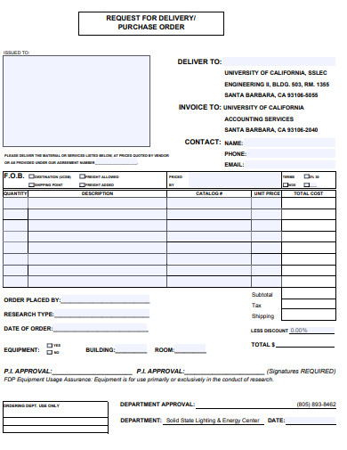 delivery purchase order form template