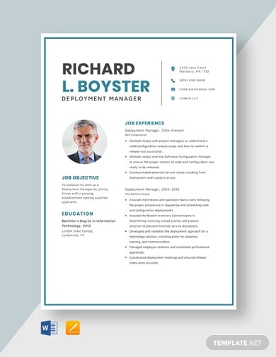 deployment manager resume template