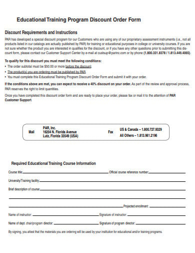 discount order form training program