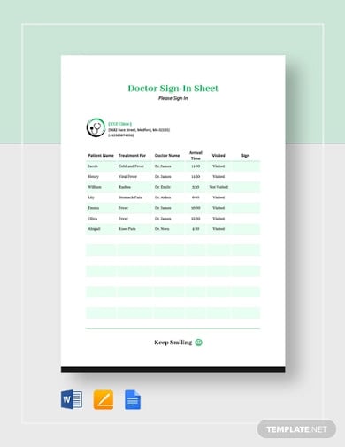 doctor sign in sheet template