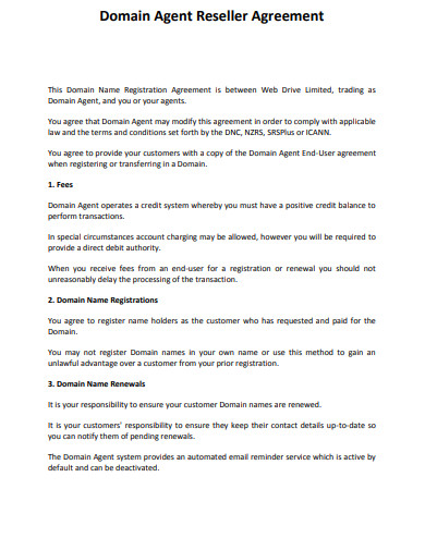 domain agent reseller agreement template