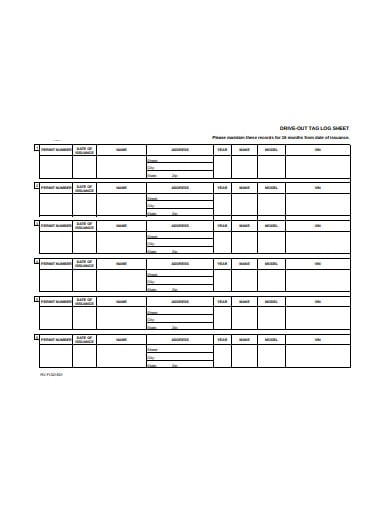 drive out tag log sheet template