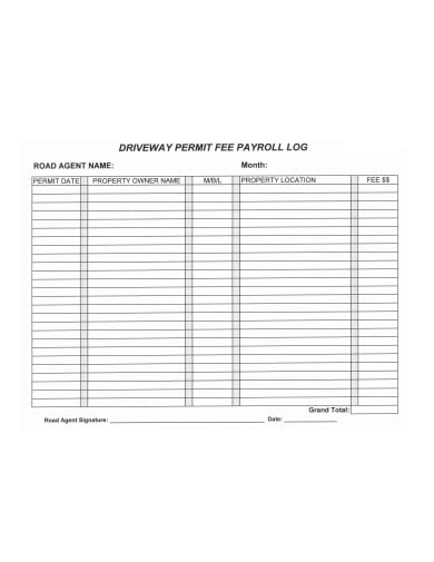 driveway permit fee payroll log template