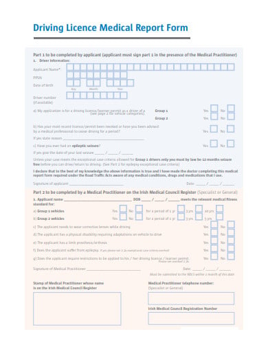 driving licence medical report form template