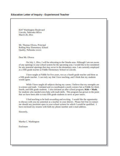 education letter of inquiry template