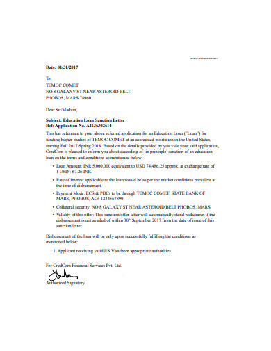 education loan sanction letter template