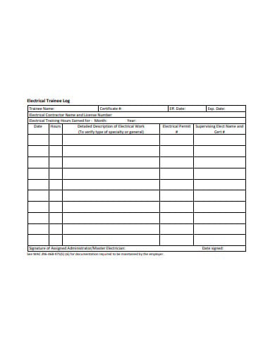 electrical training log sheet templates