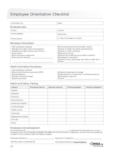 elegant orientation checklist template