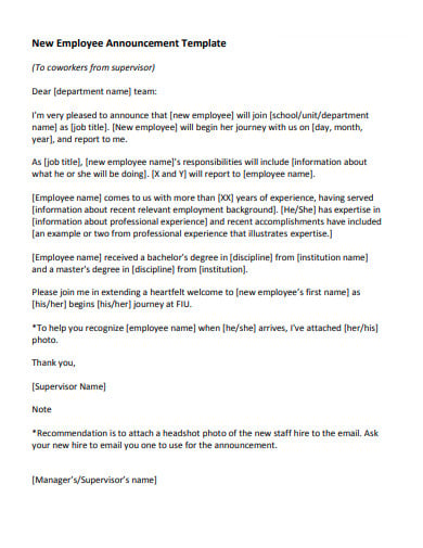 employee announcement letter template