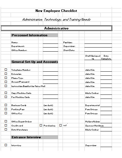 employee checklist template in xls