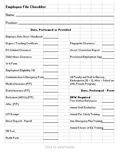 employee file checklist template