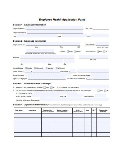 employee health application form example