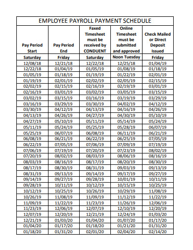 employee payroll payment schedule template