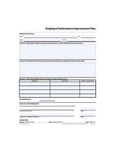 employee performance improvement plan template