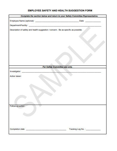 employee safety health suggestion form