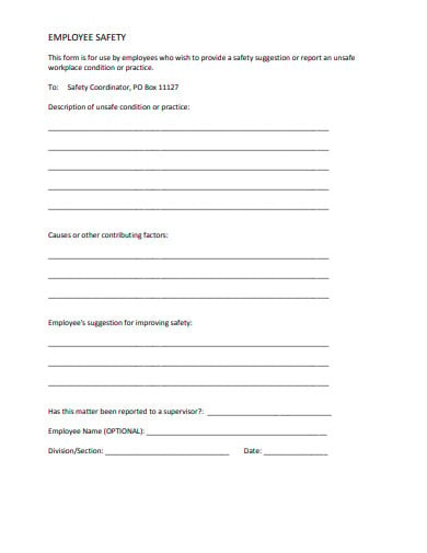 employee safety suggestion form