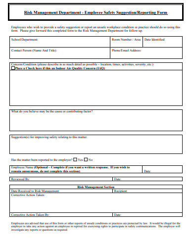 employee safety suggestion reporting form