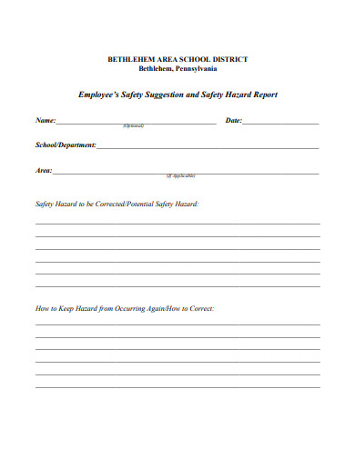 employee safety suggestion and safety hazard form