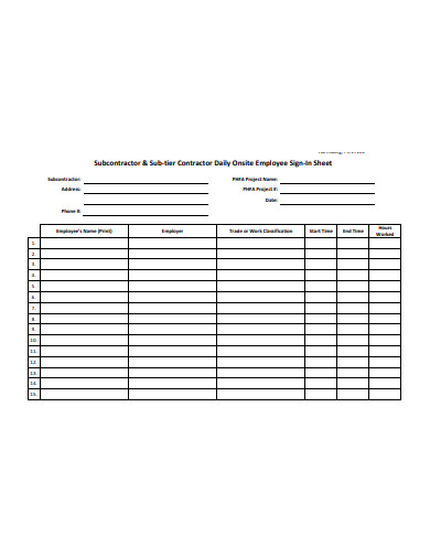 4+ Employee Sign in Sheet Templates in Google Docs | Pages | Word | PDF ...