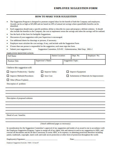 employee suggestion form sample