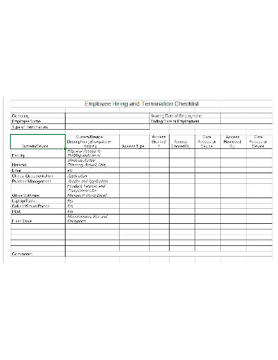 employee termination hiring checklist template