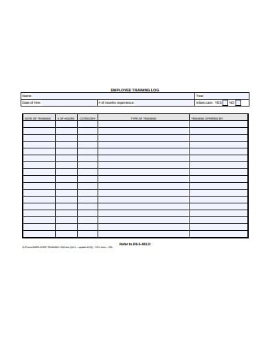 employee training log sheet templates