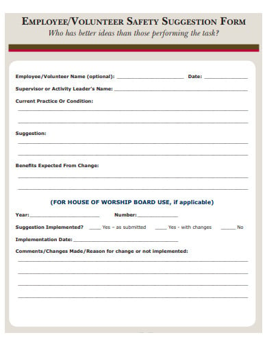 employee volunteer safety suggestion form