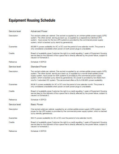 equipment housing schedule template