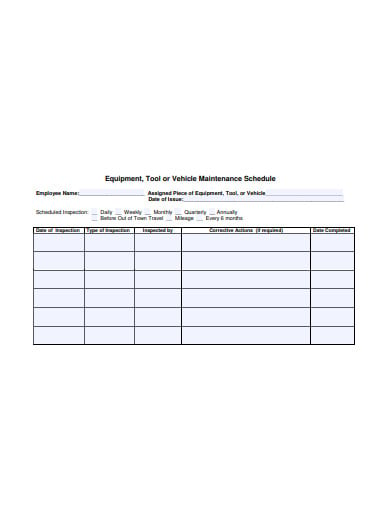 equipment vehicle maintenance schedule template