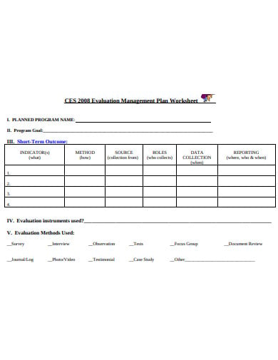 evaluation management plan worksheet example