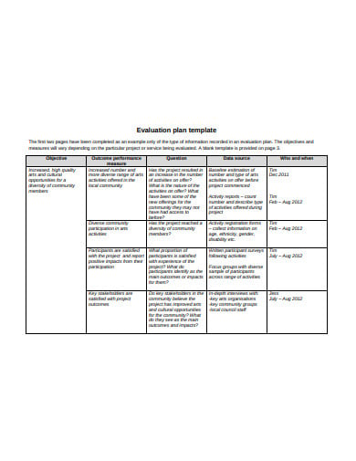 evaluation plan example