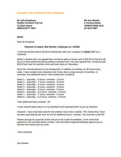 example letter of demand for employees