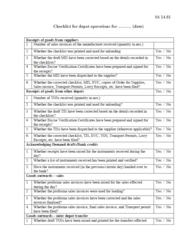 example receiving checklist template