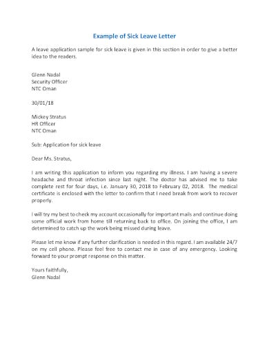 example of sick leave letter template