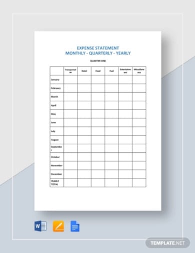 expense statement monthly quarterly yearly template