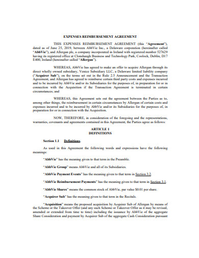 20 Reimbursement Agreement Templates PDF