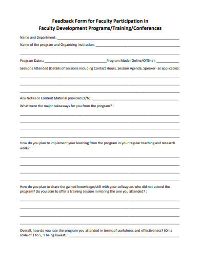 faculty training feedback form