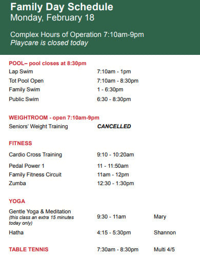 family day schedule example