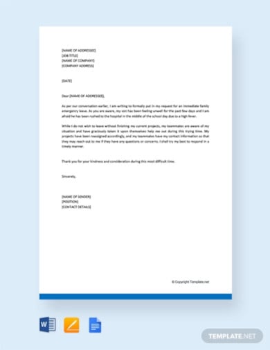 family emergency leave letter