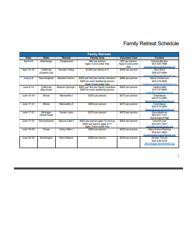 family retreat schedule