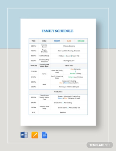 10+ Family Schedule Templates - Docs, PDF
