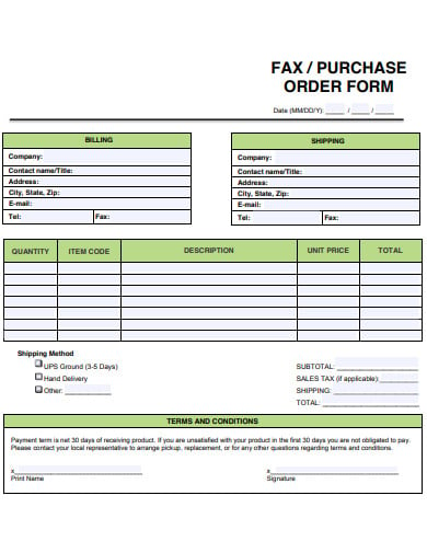 fax purchase order form