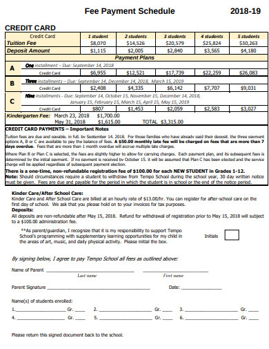 fee payment schedule template