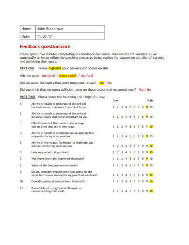 21+ Feedback Questionnaire Templates in PDF