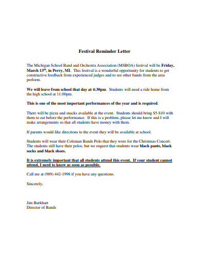 festival reminder letter template