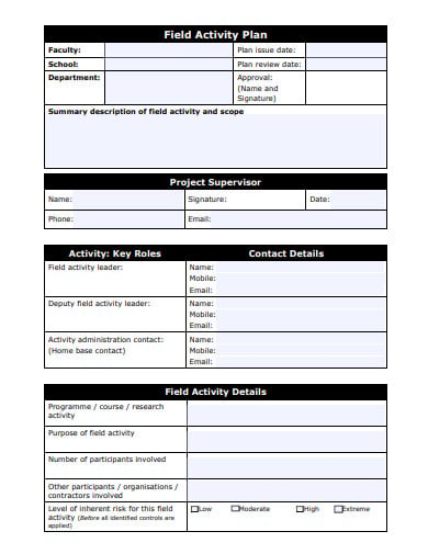 field activity plan template