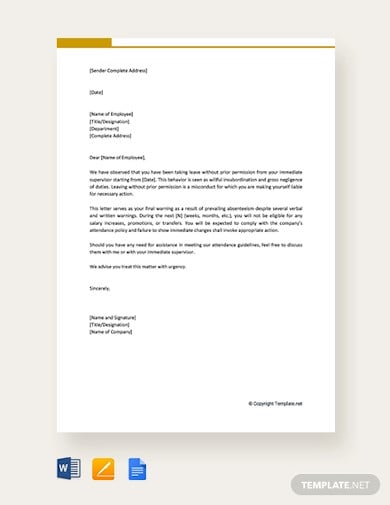 final warning letter for absenteeism